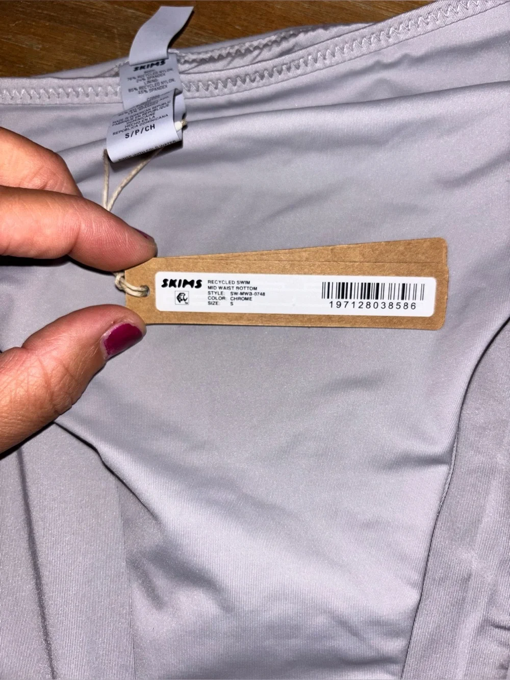 SKIMS Recycled Swim Mid Waist Bottom -CHROME- Size Small NWT